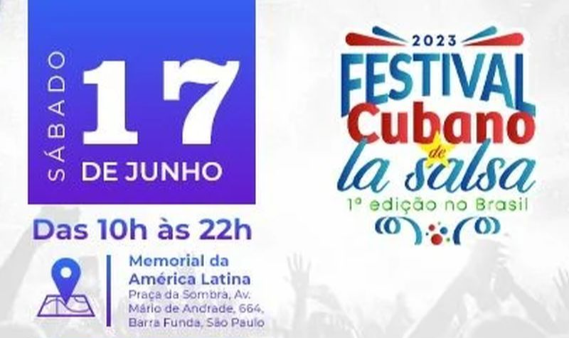 Evento acontece somente neste sábado (17/06), com entrada franca, das 10h às 22h, e contará com atrações musicais, além de gastronomia e artesanato de Cuba