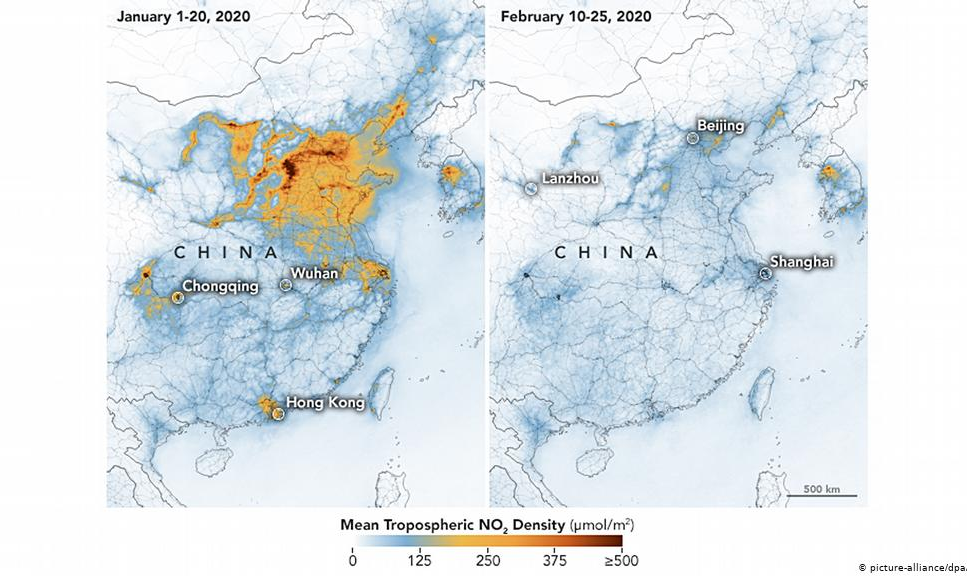 Nasa afirma que declínio nos níveis de dióxido de nitrogênio se deve "pelo menos em parte" ao surto do novo coronavírus; doença causou isolamento de cidades chinesas, proibição de transportes e fechamento de fábricas