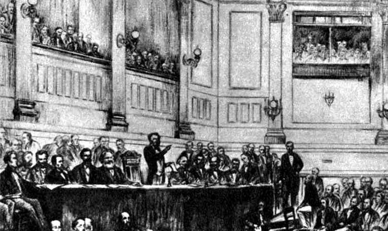 Na década de 1860, a conjuntura internacional fez com que lideranças sindicais e ativistas socialistas começassem a pensar em fundar uma organização