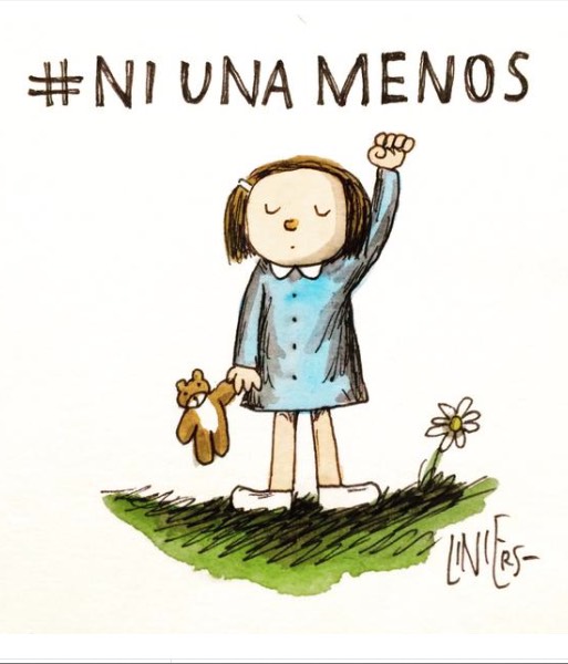 Arte do cartunista Liniers, convocando ao ato