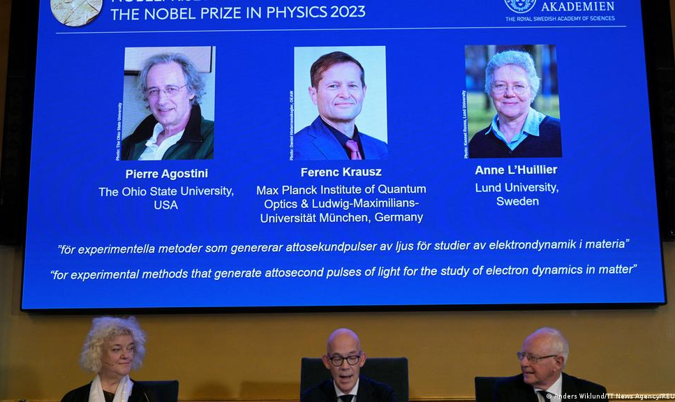 Vencedores são Pierre Agostini, da Universidade de Ohio, Ferenc Krausz, da Ludwig-Maximilians de Munique, na Alemanha, e Anne L'Huillier, da instituição de Lund, na Suécia