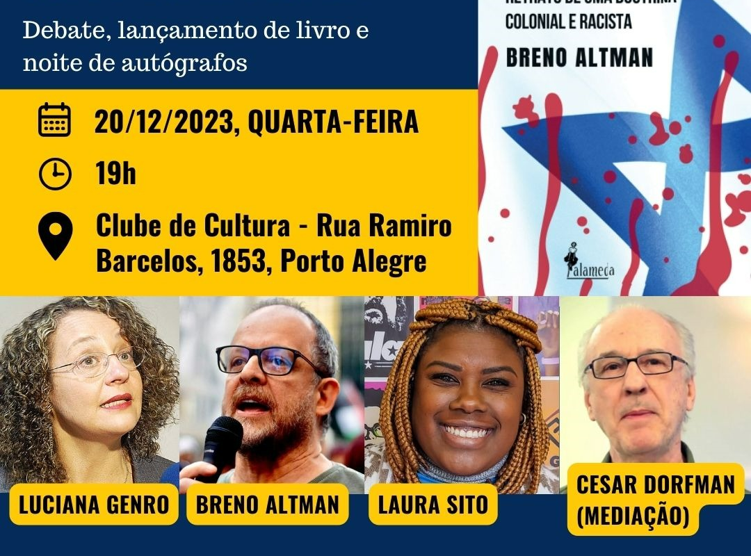 ‘Contra o sionismo’, de Breno Altman, será lançado no Clube de Cultura em Porto Alegre